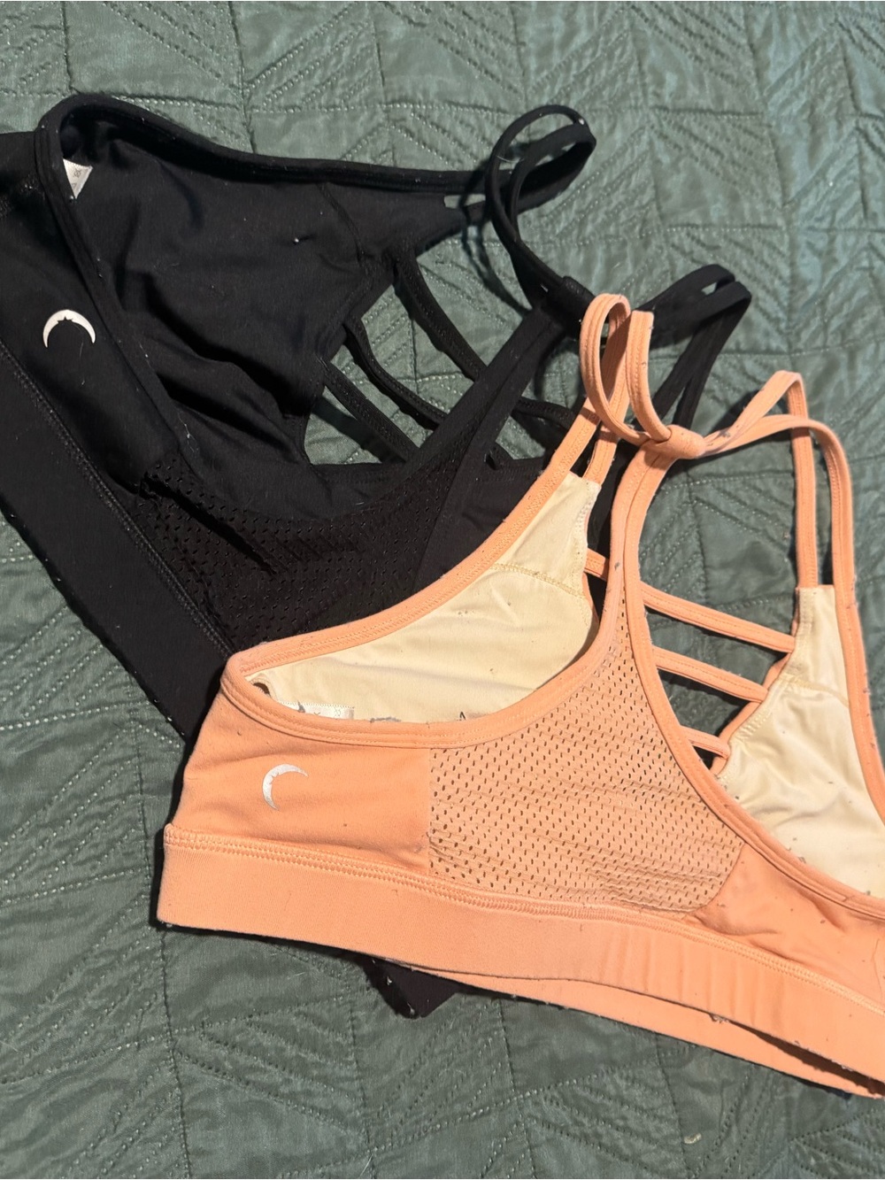 ZYIA Peach & Black Strappy Mesh Sports Bralette Duo